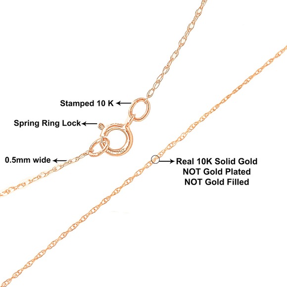 Solid 10K Rose Gold 0.5mm Rope Chain Necklace - Picture 6 of 7